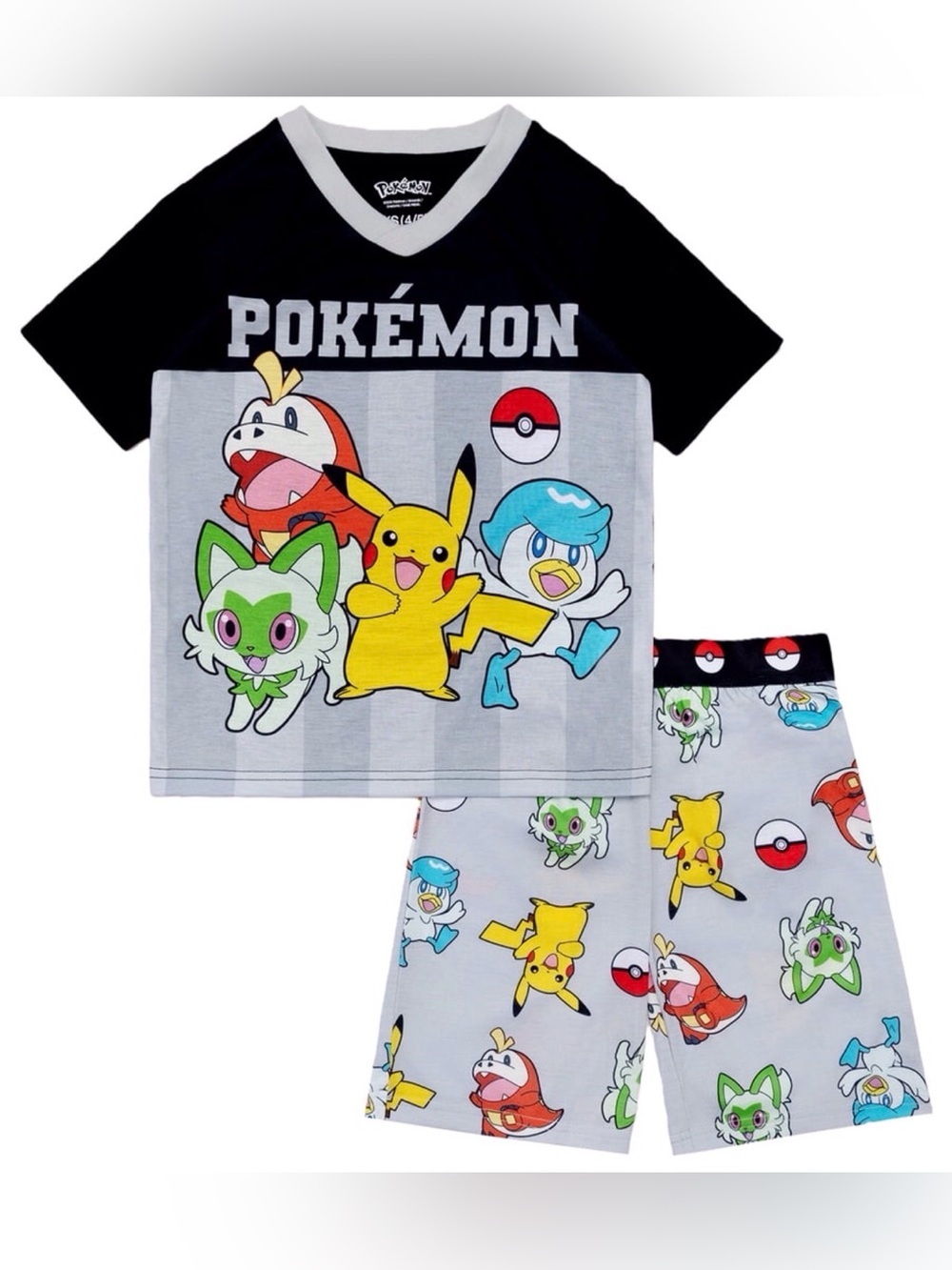 Pokemon Boys Short Pajama Set in Black, Gray, Yellow